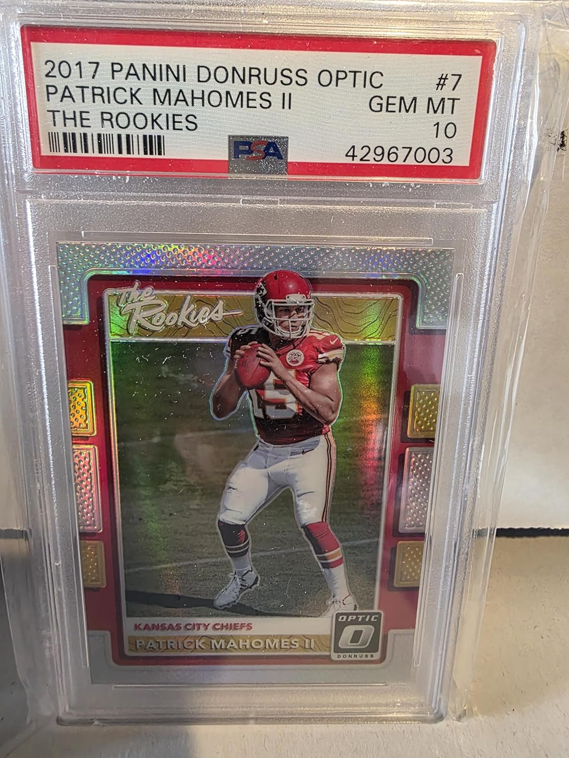 2017 Panini Donruss Optic #7 Patrick Mahomes The Rookies Rookie PSA 10 GEM MINT Graded SP Parallel Football Card RC Kansas City Chiefs Auto Pat Silver