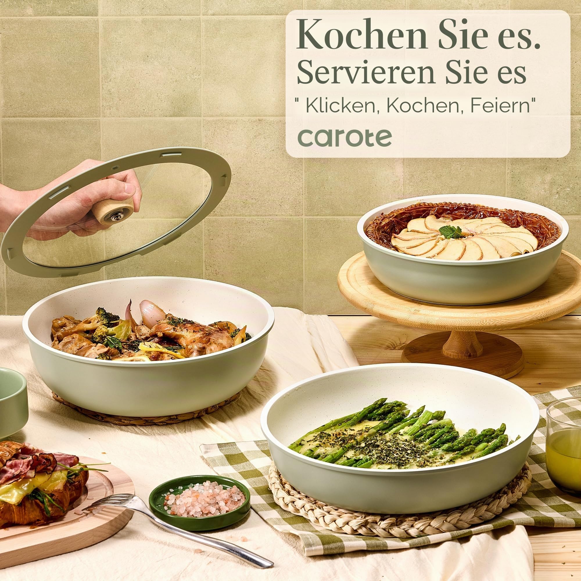 CAROTE Topf- und Pfannenset, 11-teilig, Antihaft-Kochgeschirr-Set Mit Abnehmbarem Griff, Induktionsgeeignet, Für Wohnmobil
