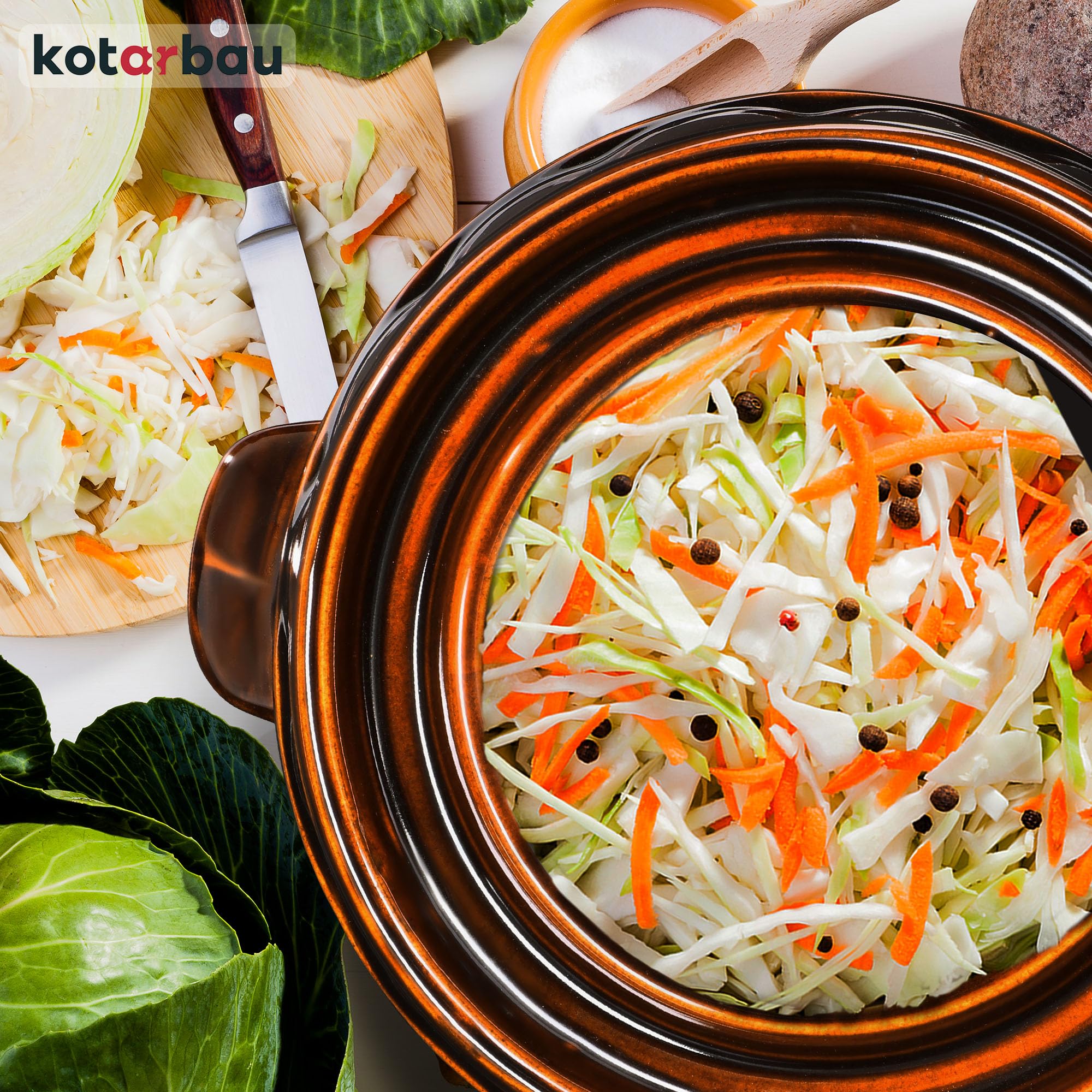 KOTARBAU® Gärtopf Steinguttopf 16 L Sauerkrauttopf Gurkentopf mit Deckel Keramiktopf Einmachtopf Steinzeuggefäß Hermetisch Keramikfass Braun Tontopf Steingut