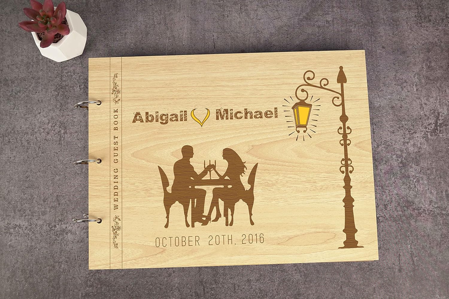 Darling Souvenir Personalized Engraved Laser Cut Wedding Guest Book Wooden Cover Sign-in Book Registry Guestbook Scrapbook-W4