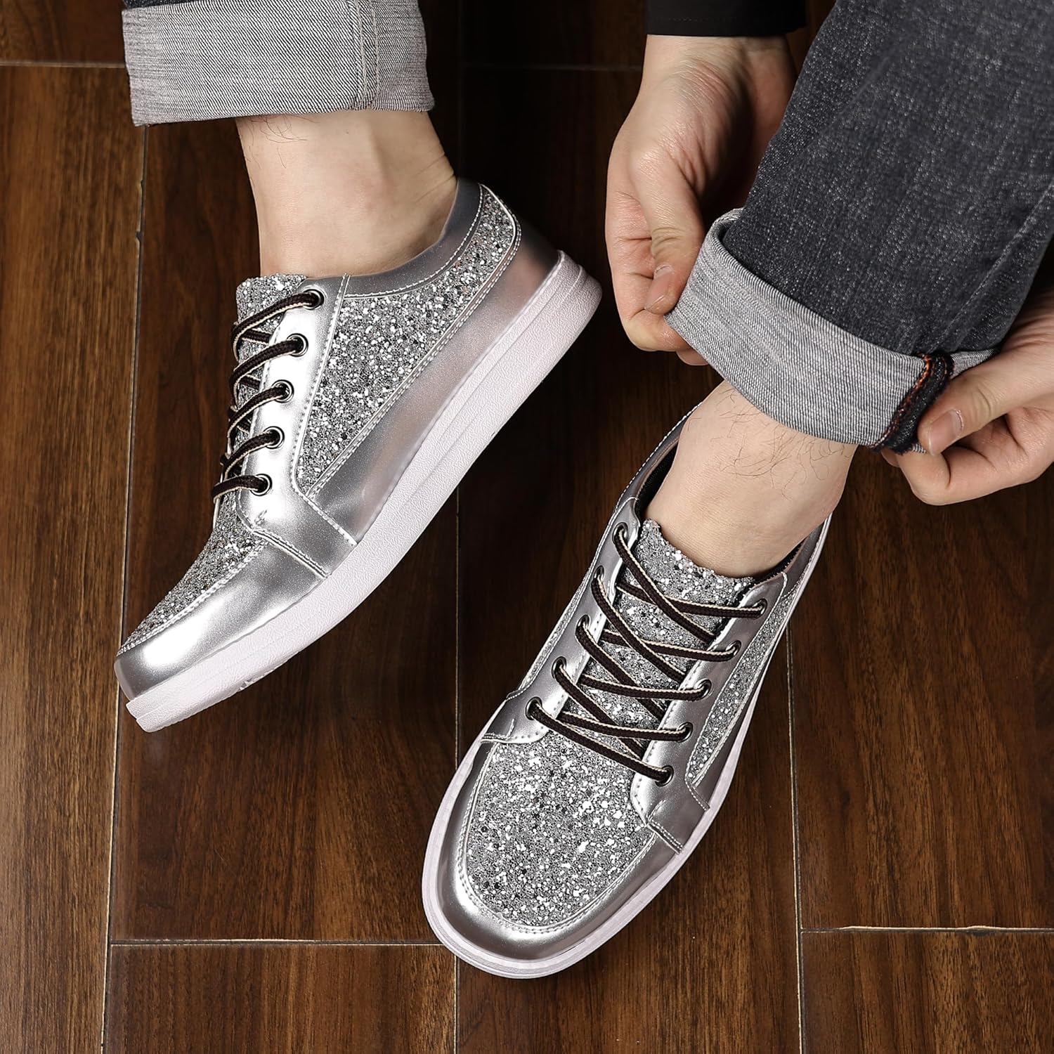 Trsorini Mens Glitter Shoes Sparkly Sneakers Fashion Bling Sequin Shiny Comfort Men Shoes - Image 2