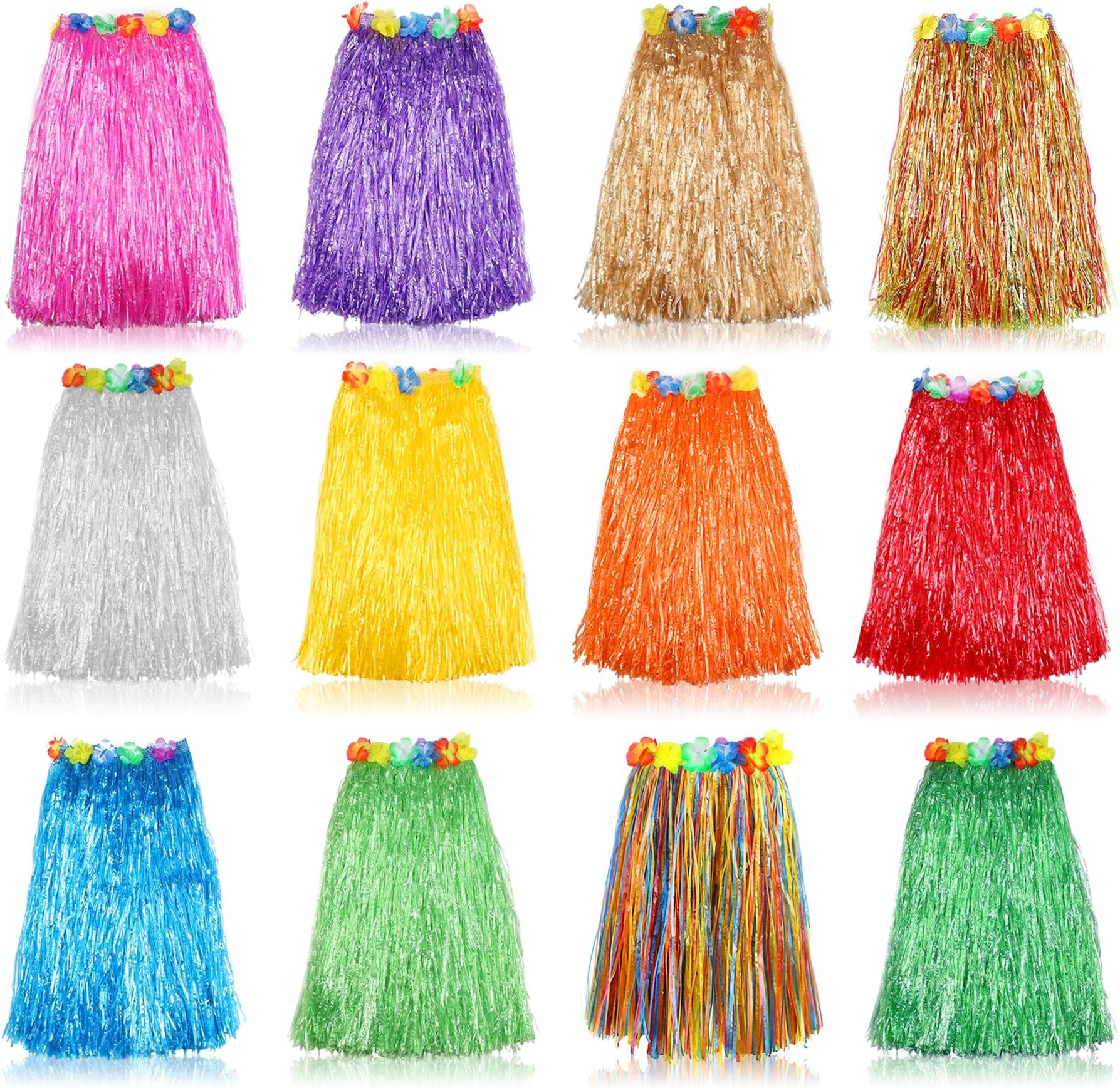 Hajoyful Grass Skirt Hawaiian Luau Hula Skirts Party Decorations Favors Supplies Grass Skirts for Adult Elastic Hibiscus Flowers Tropical Skirt, Party, Birthday, Celebration 60CM 12Pack Multicolored