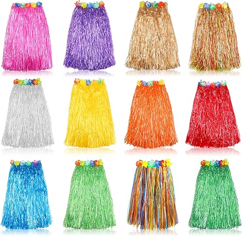 Falda de hierba hawaiana Luau Hula faldas decoraciones de fiesta, suministros de hierba para adultos, flores elásticas de hibisco, falda tropical,