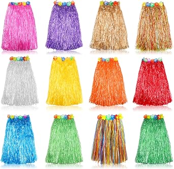 Hajoyful Grass Skirt Hawaiian Luau Hula Skirts Party Decorations Favors Supplies Grass Skirts for Adult Elastic Hibiscus Flowers Tropical Skirt, Party, Birthday, Celebration 60CM 12Pack Multicolored