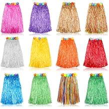 Hajoyful Grass Skirt Hawaiian Luau Hula Skirt Party Decoration Favor Supplies Grass Skirt Adult Elastic Hibiscus Flower Tropical Skirt for Party, Birthday, Celebration 60cm 12 Pack Multicolor, Multicolor, Large