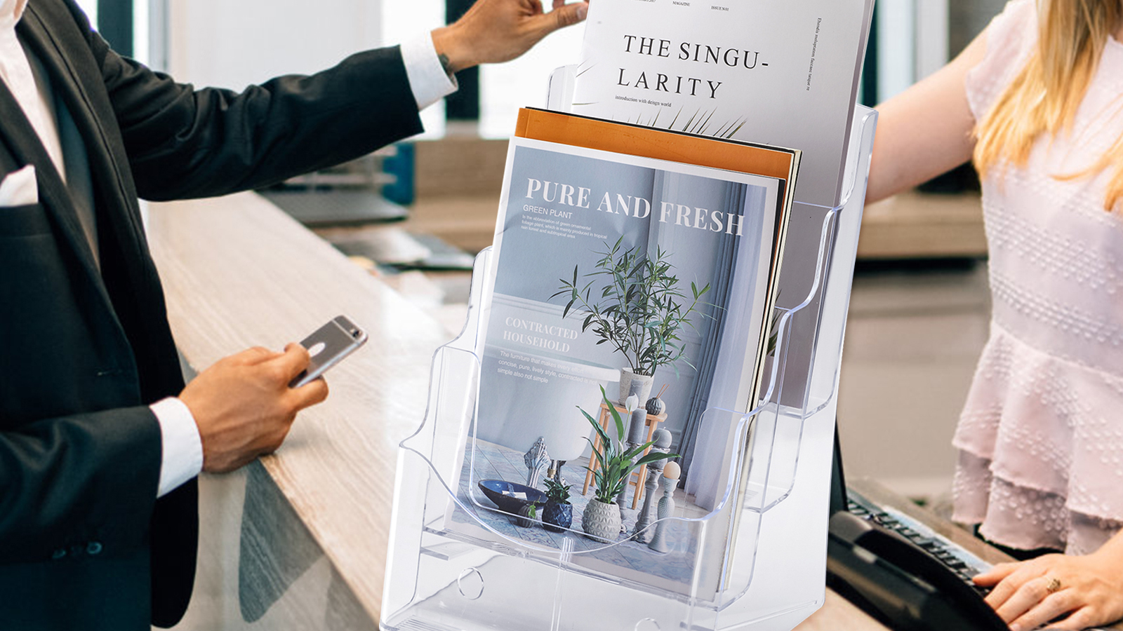 14 Pack Acrylic Brochure Holders 4x7.9 Inch - Clear Flyer Display Stands For Counter Or Wall