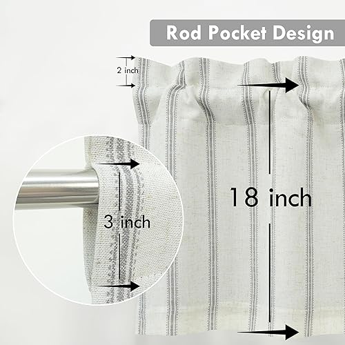 Miniatura 3 de DriftAway Cenefa con forro de lino de doble capa con aislamiento térmico para oscurecer la habitación, cenefas opacas de 3 pulgadas, bolsillo para