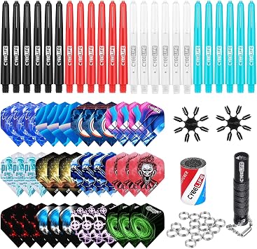 CyeeLife-Dart Accessories kit,36 Dart Flights+24 PVC Shafts+Sharpener+Remover Tool+50 Metal Rings+16 Flight Protectors