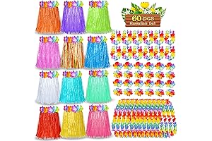 60 Pcs Hawaiian Luau Hula Skirts Decorations
