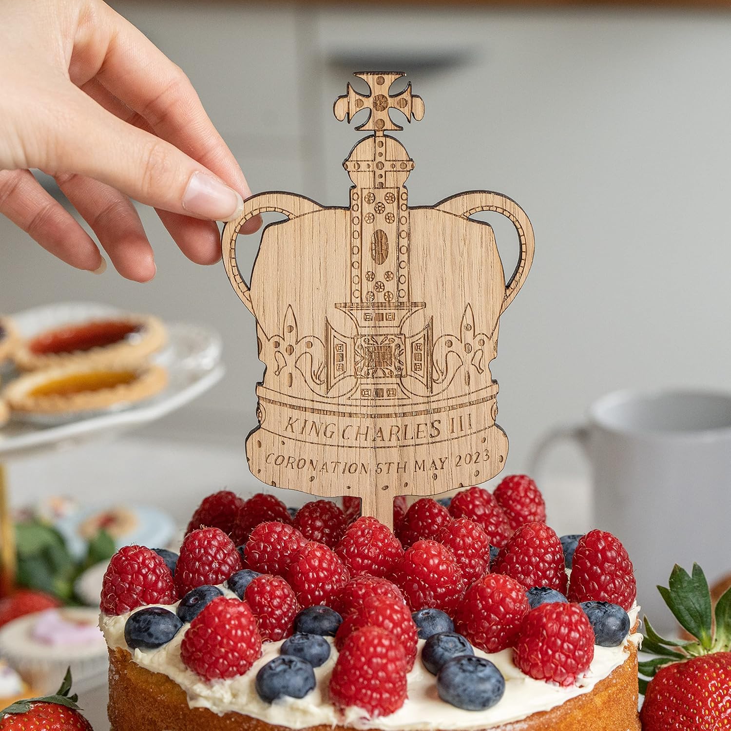 King Charles III Coronation 2023 cake topper wooden party decoration