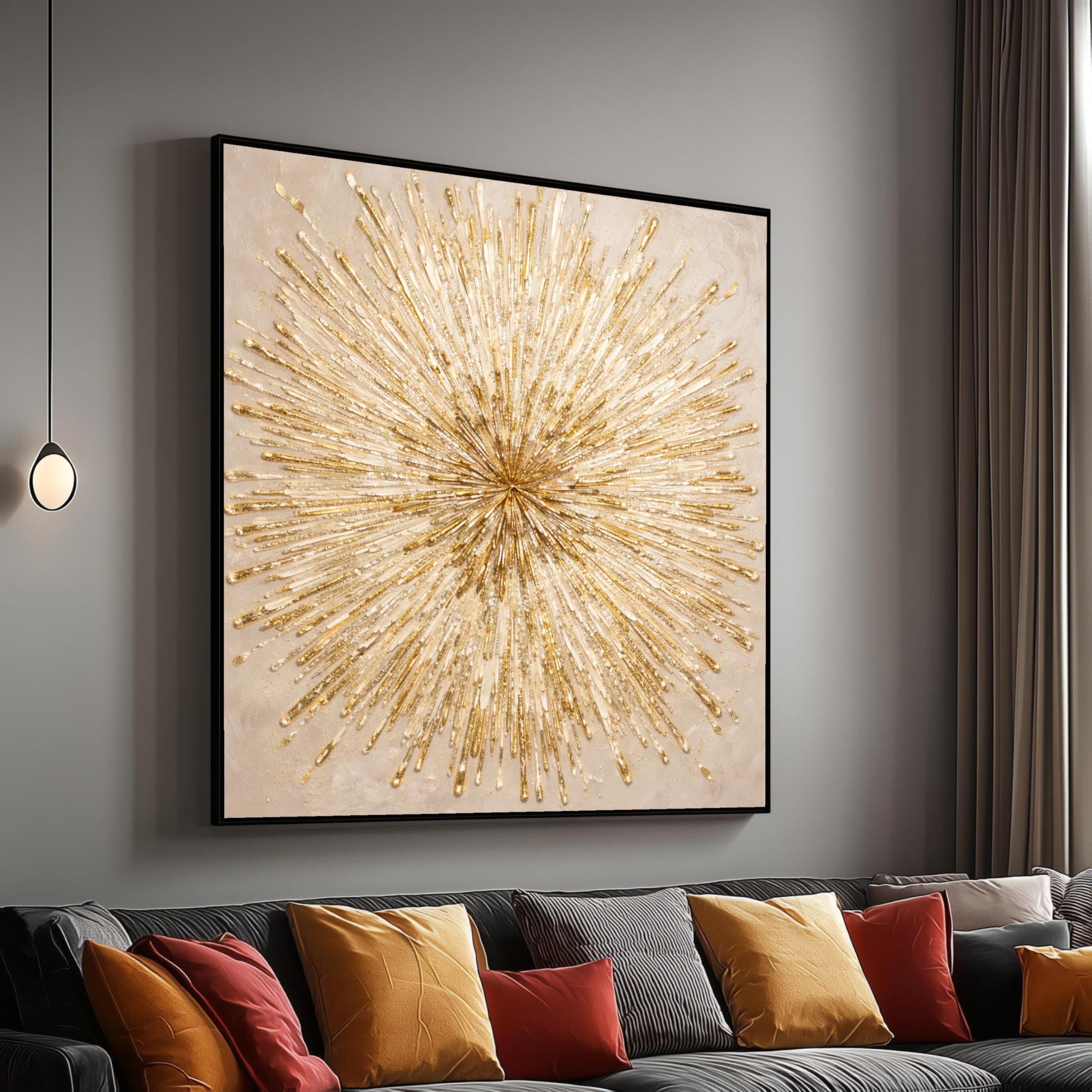 Toile Éclat doré radieux pour illuminer un mur sombre sans travaux