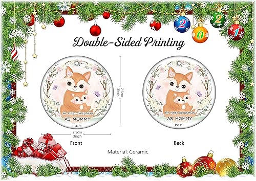 Miniatura 2 de Adornos de Navidad para mamá 2021 con diseño de zorros, mamá y bebé, adorno de Navidad con texto en inglés "My First Christmas As Momm", adorno