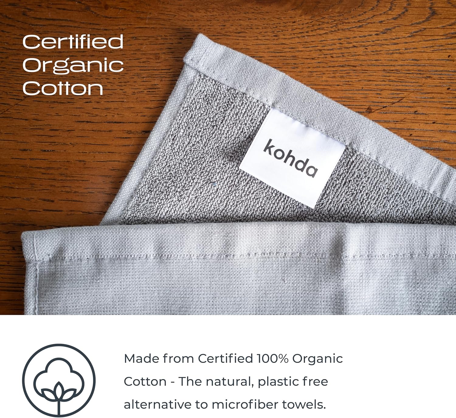 Gray Organic Kitchen Towels - Set of 4 Premium Dish and Hand Towels for Kitchen - Silver Infused 100% Organic Cotton Dish Towels, 400 GSM, 27.5"x17.7" - Dual-Sided Terry/Smooth Cotton