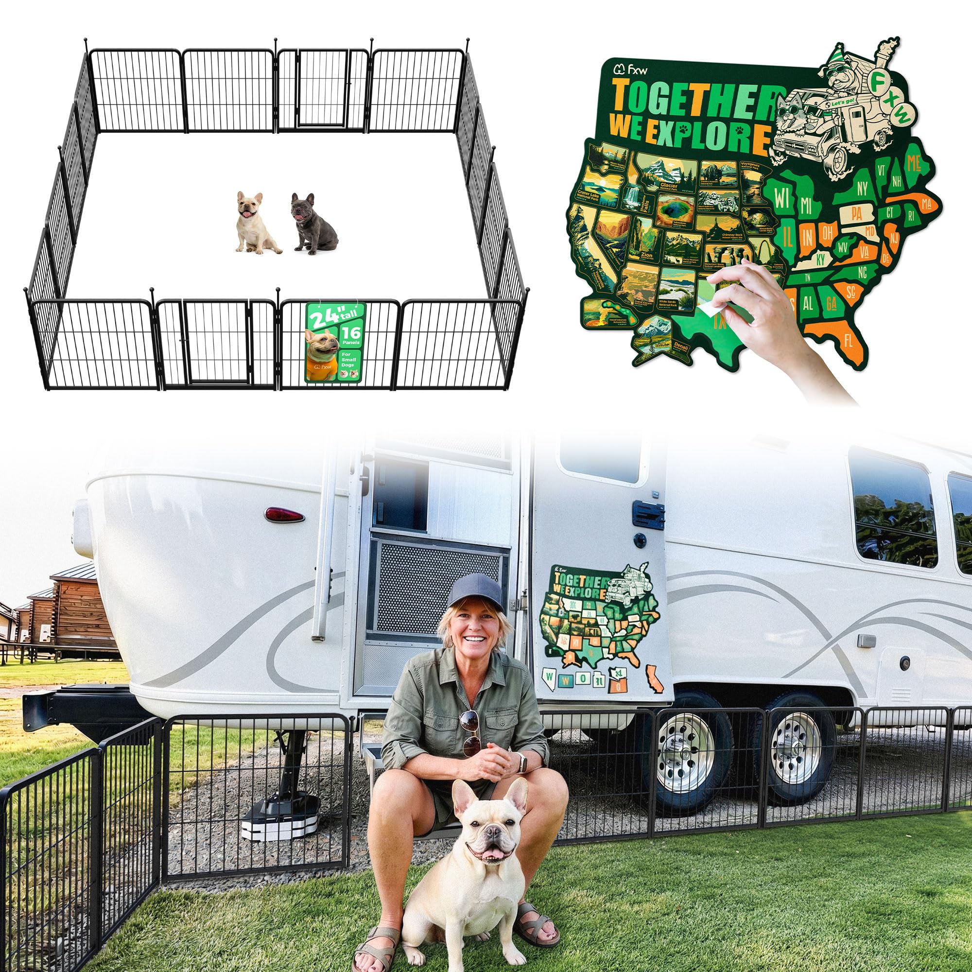 FXW Instant Dog Playpen with RV State Travel Map for Camping Outdoor Yard