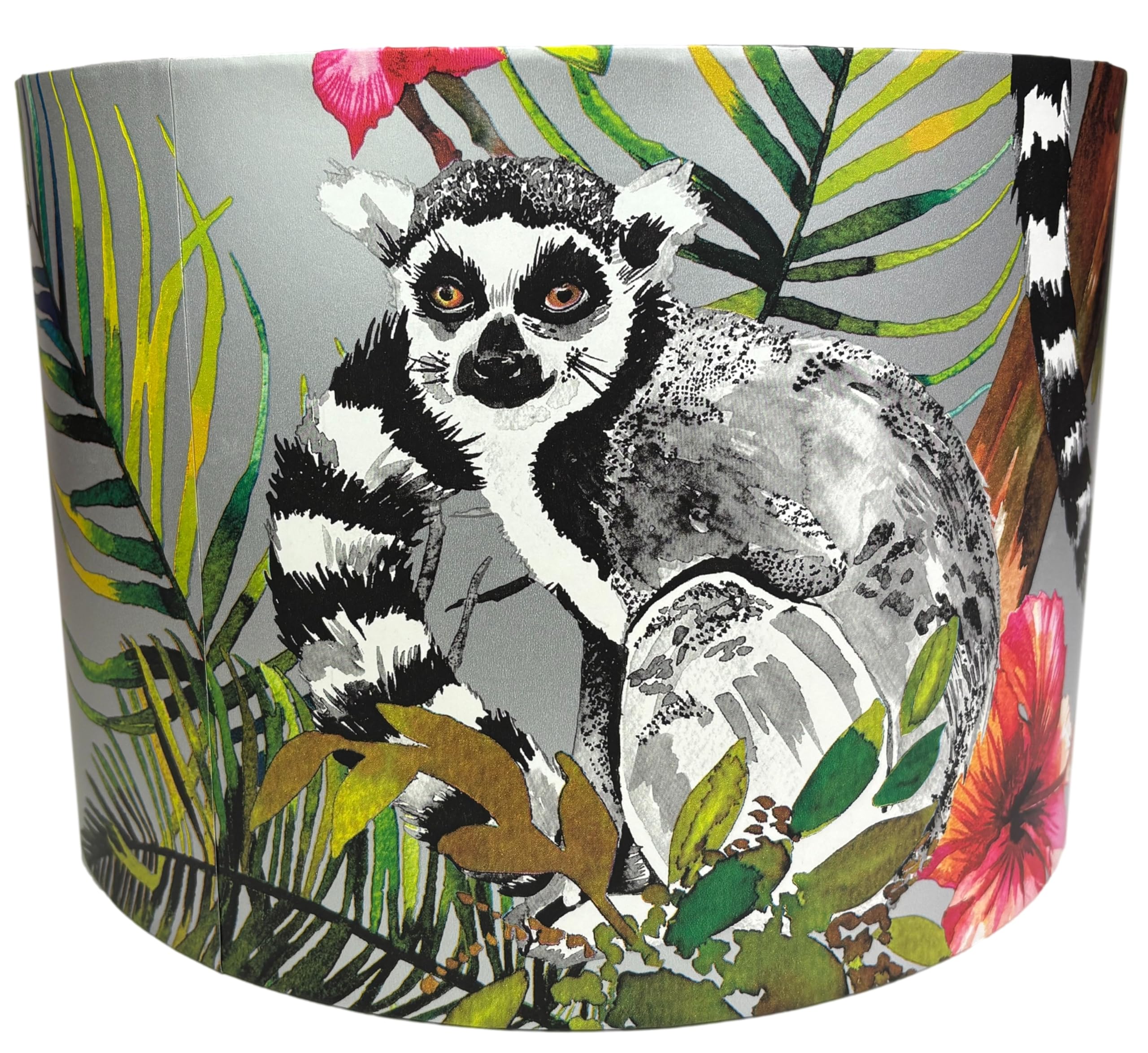 Tropical Lemur Lampshade – Jungle Animal Print Ceiling & Table Lamp Shade, Silver Exotic Home Decor