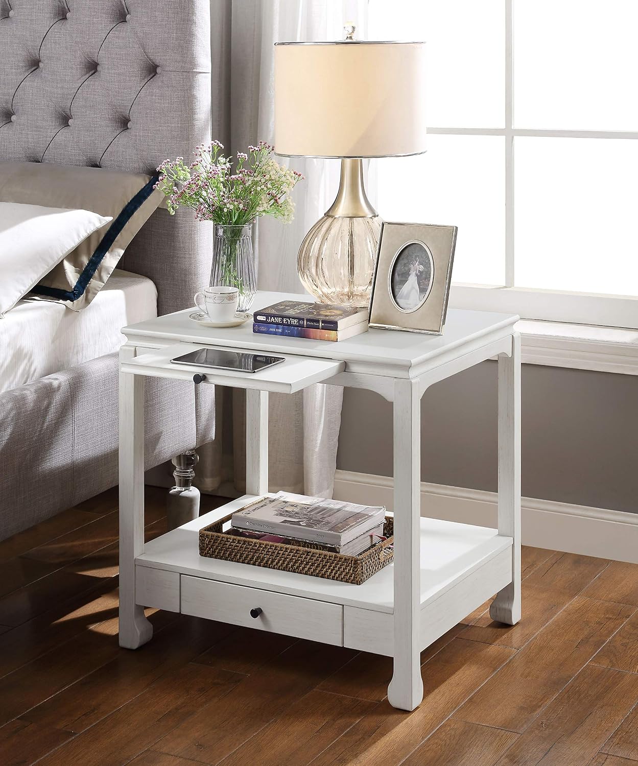 Home Bedroom Sets,Modern Queen Bed Hall Tree Ottoman Wall Mirror Wall Clock Timer Decor Accent Table for Home Bedroom (Rustic Walnut Hall Tree) (Antique White Accent Table)