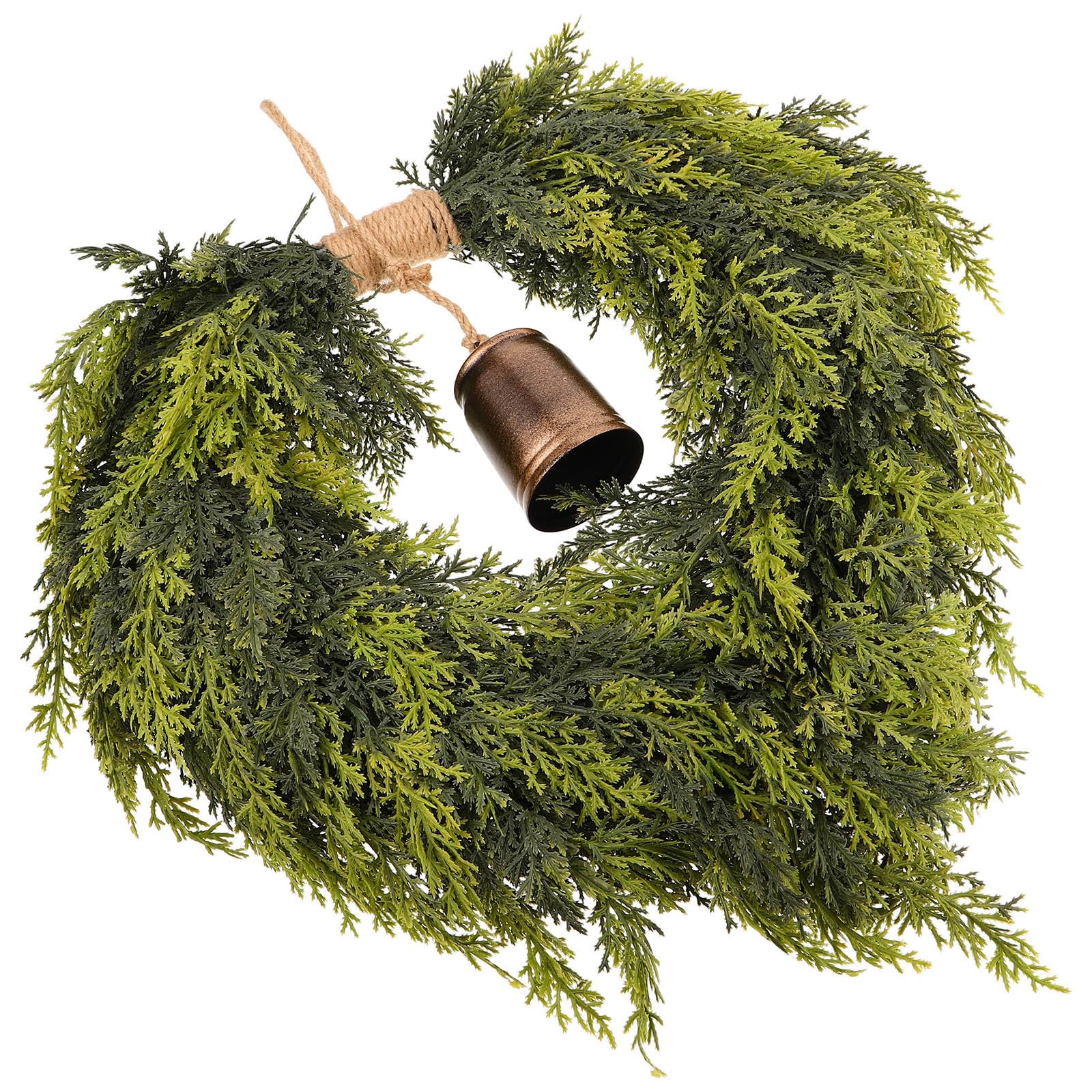 YARNOW Couronne de Noël de Cœur avec Cloches, Guirlande en Pin Artificiel Vert, Décor Réutilisable et Facile à Ranger pour Cheminée et Extérieur
