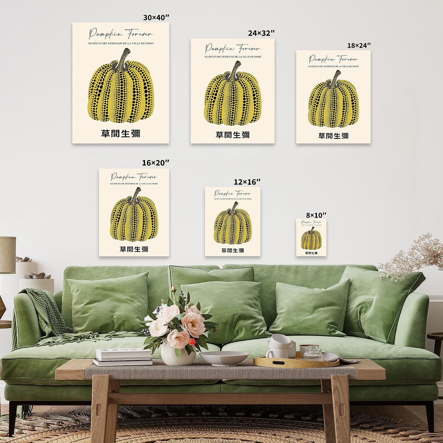 Poster Master Infinity Dots Canvas - Retro Pumpkin Print - Japanese Art - Abstract Gift for Men & Women - Pop Art - Wall Decor for Office, Bedroom or Living Room - 8x10 STRETCHED Canvas