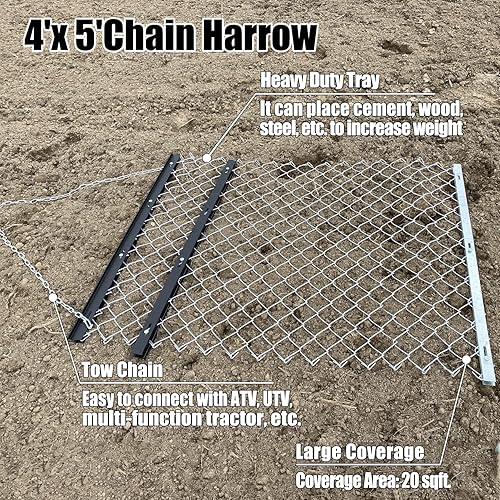 Miniatura 2 de QVQE Rastra ATV de 4 x 5 pies, grada de cadena para nivelación de paisaje o preparación de césped, accesorio de tractor UTV duradero, grada de