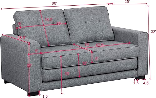 Miniatura 15 de Sofá cama de lino de mediados de siglo para sala de estar, con brazos cuadrados, 58 pulgadas, color marfil Marfil,Ecru,Peltre,Gris (Seal Grey),Azul