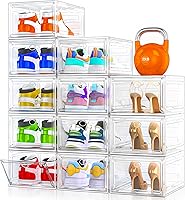 Vista 9 de Paquete de 12 organizadores de almacenamiento de zapatos transparentes con puerta magnética, cajas de zapatos de plástico apilables para tenis
