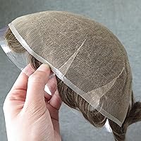 Vista 12 de Toupee para hombres, piezas de cabello humano, sistema de reemplazo de cabello Reak, cabello ondulado de encaje suizo natural #1B30