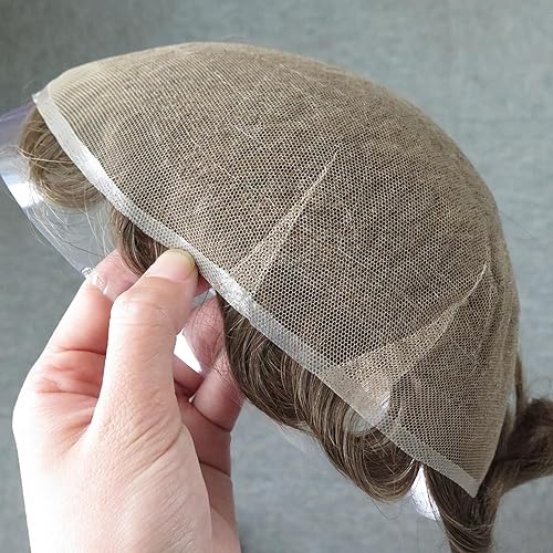 Miniatura 12 de Toupee para hombres, piezas de cabello humano, sistema de reemplazo de cabello Reak, cabello ondulado de encaje suizo natural #1B30