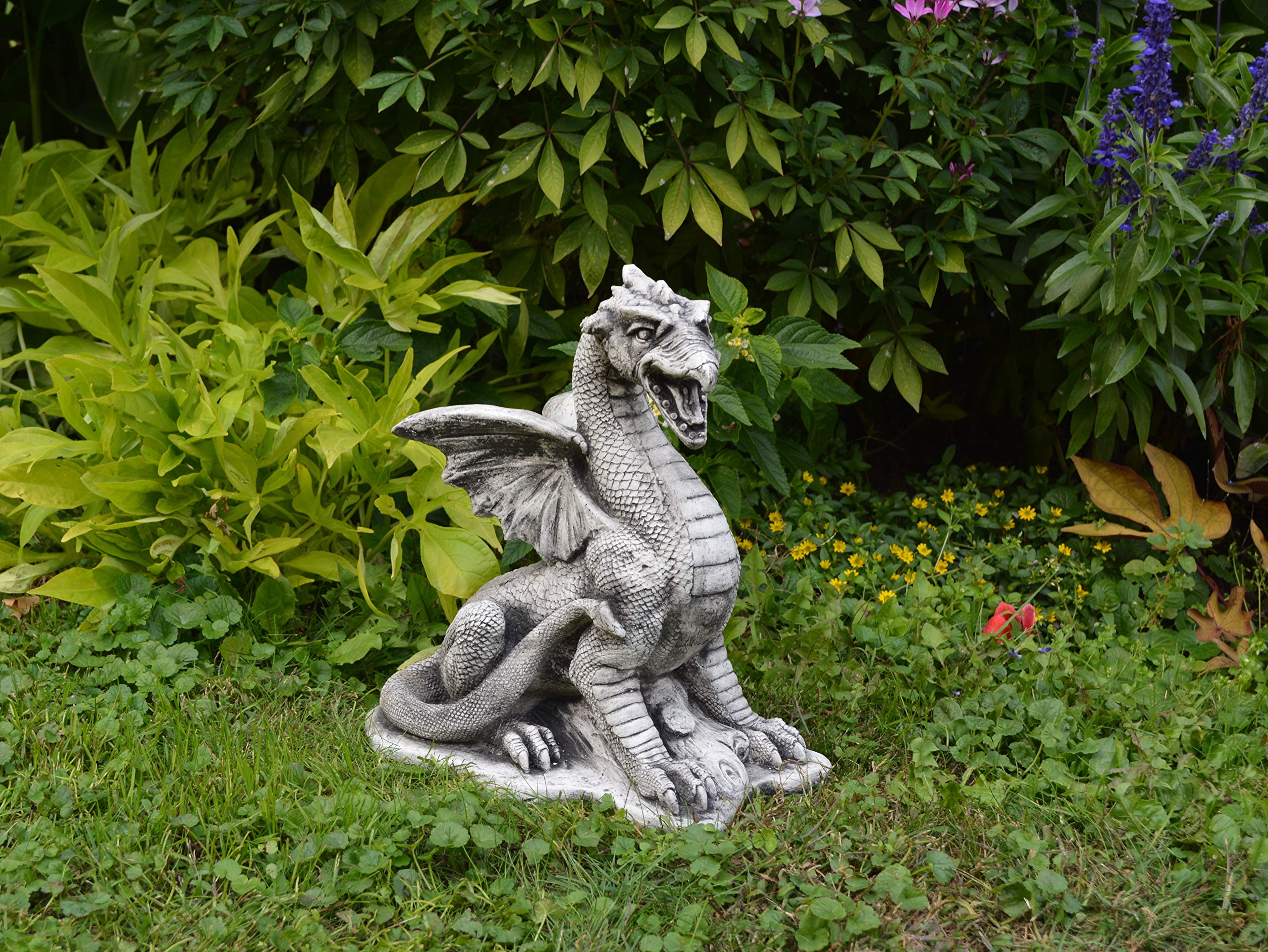 gartendekoparadies.de Figura di drago in pietra, altezza 33 cm, 10 kg, grigio, antigelo in pietra grezza per esterni