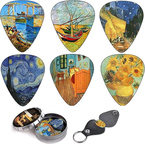 Vincent Van Gogh - Juego completo de regalo para guitarrista Paquete de 12 púas de celuloide mediano en una caja de lata  soporte para púas - Regalo disponible en Yaxa Colombia