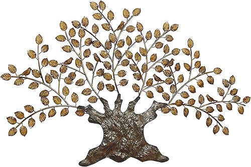 Miniatura 8 de Deco 79 Árbol de metal para decoración de pared para interiores y exteriores con hojas, 75 x 3 x 41 pulgadas, marrón