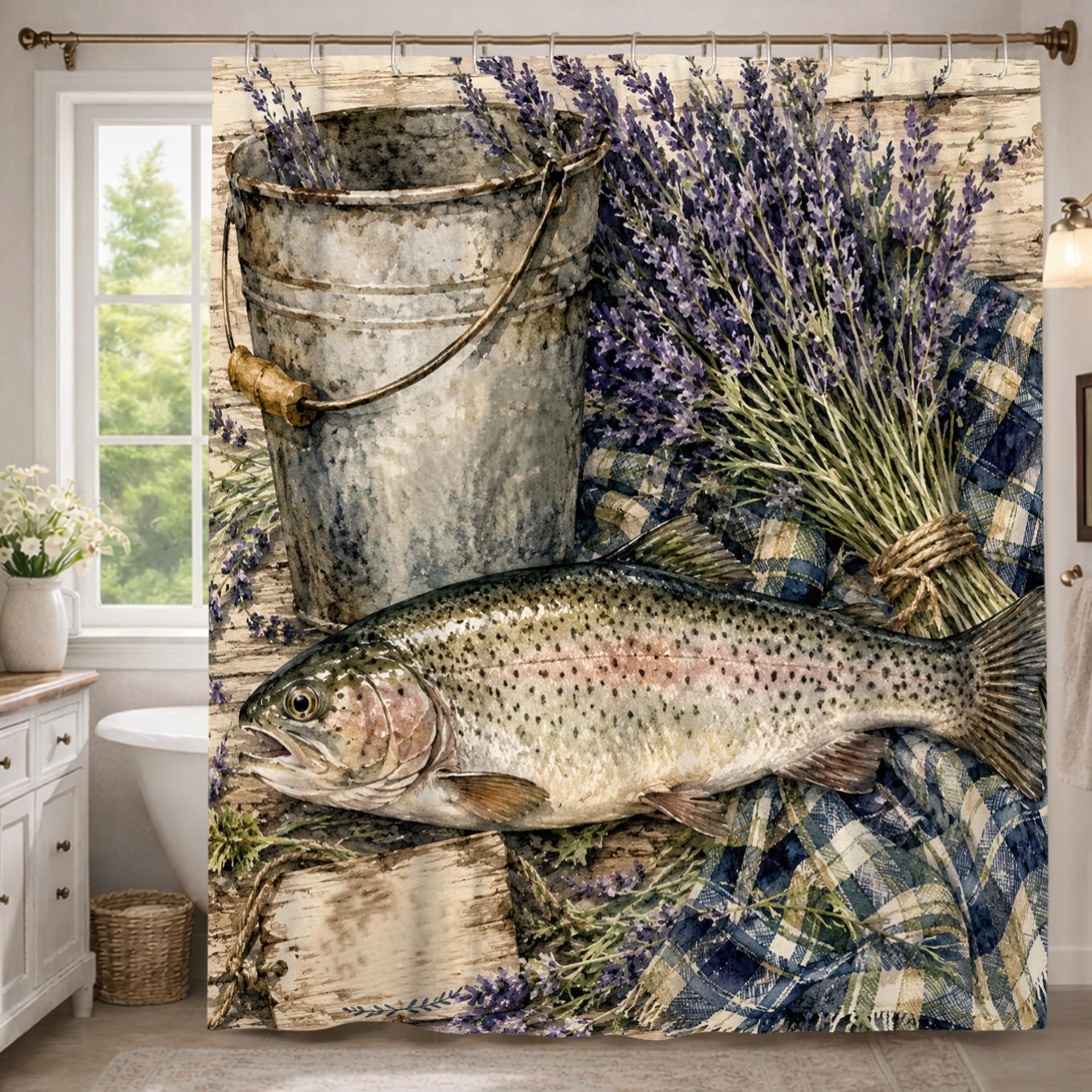 Rideau de douche extra long tissu imperméable salle de bain baignoire poisson