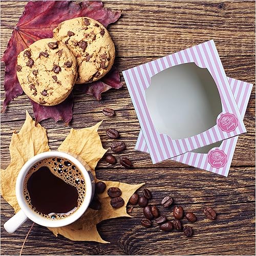 Miniatura 7 de Paquete de 20 cajas de panadería con ventana pequeñas de 6 x 6 x 2 pulgadas para galletas, dulces, pasteles, brownie, pastel de gasa, tarta, tarta,