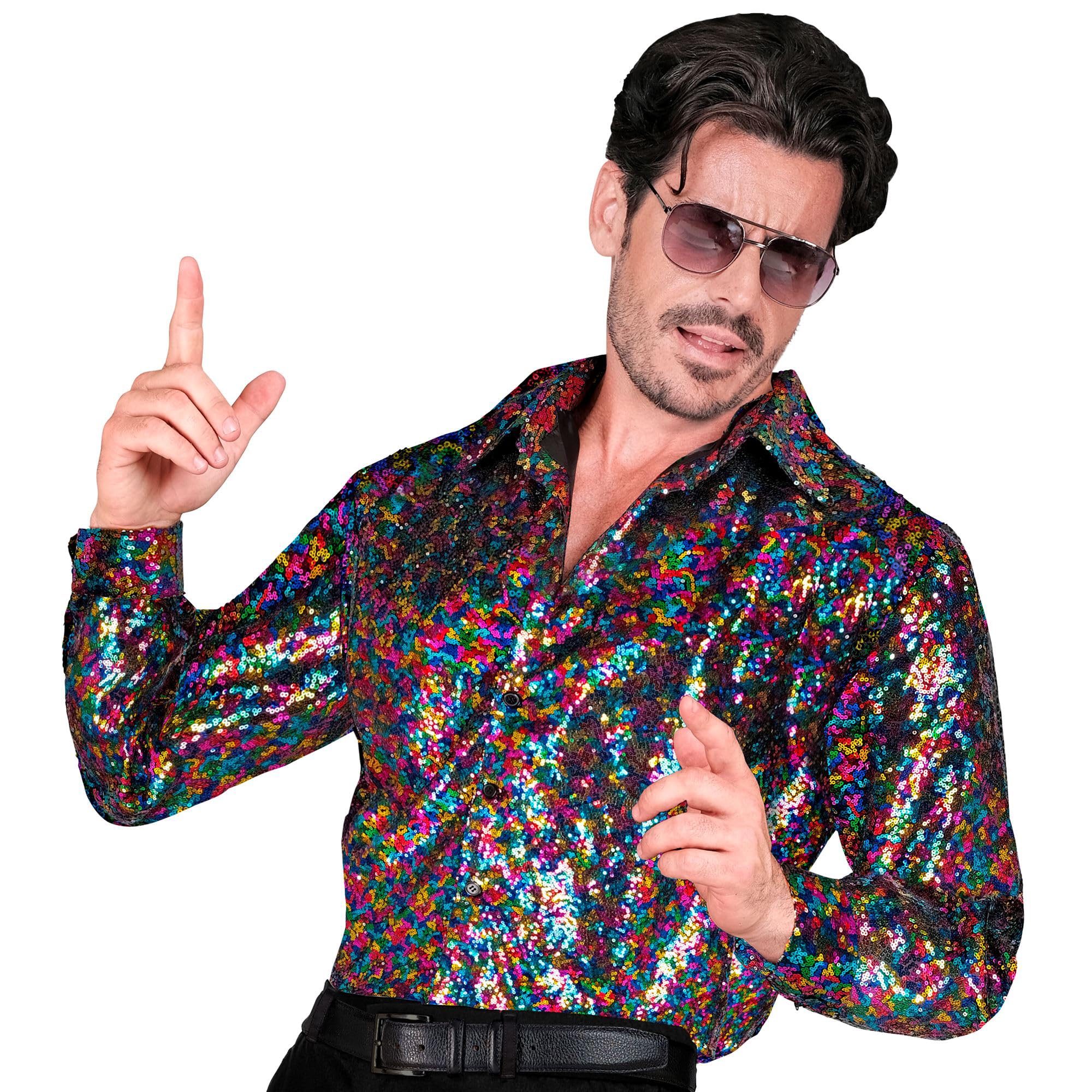 Widmann W MILANO Party Fashion - Party Fashion Sequin Shirt for Men, Disco Fever Schlagermove, Men's Shirt