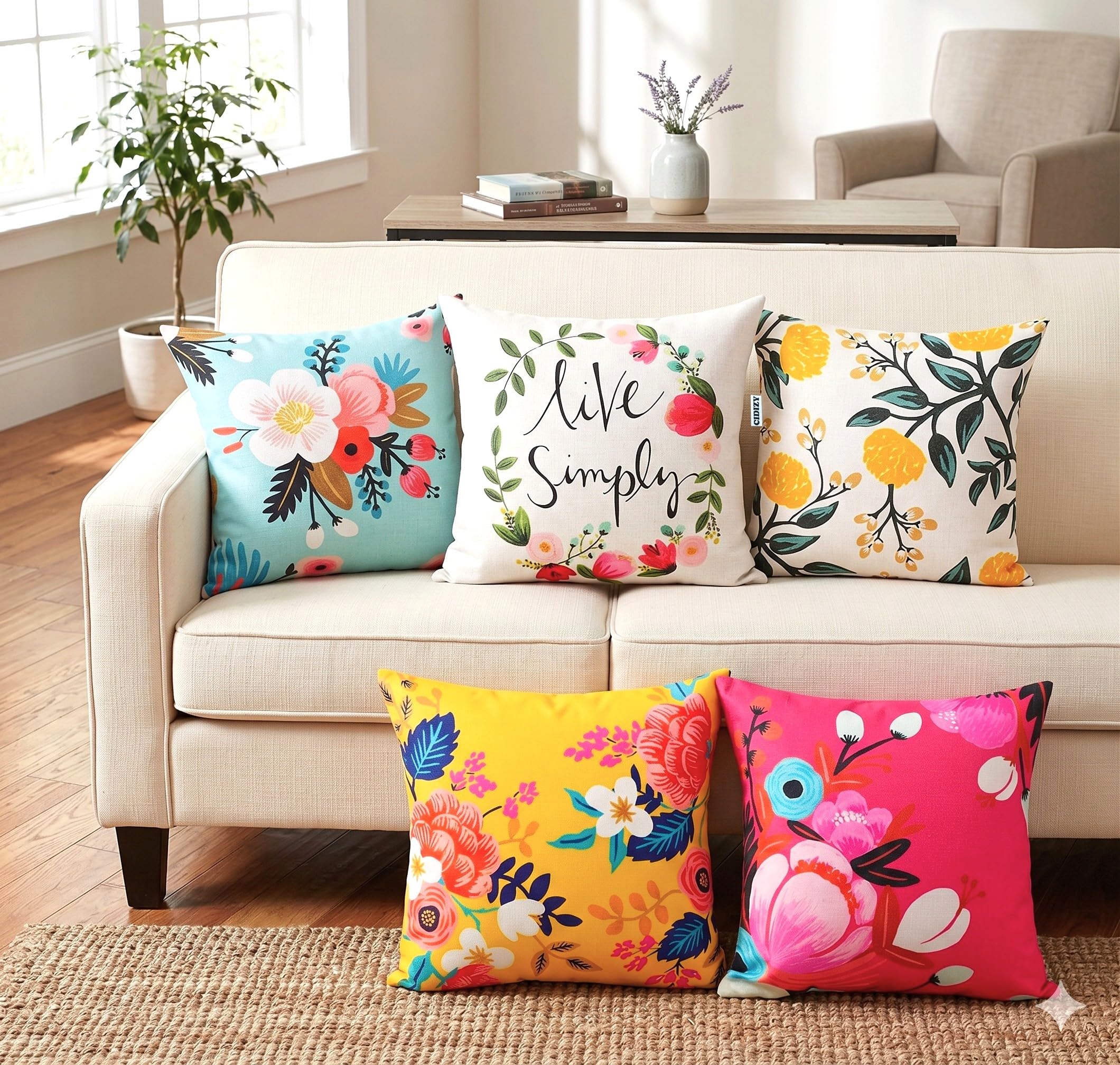 Buy CIDIZY Velvet Decorative Flower Print Cushion 200 TC Cover, 20