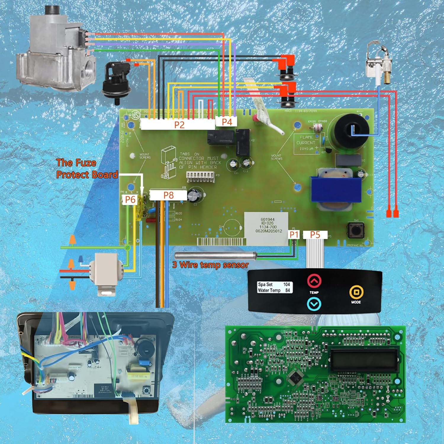 013464F PC Board Control for Temperature – Compatible with Raypak Digital Gas Heater Models 185B, 265B, 335B, 405B, 206A, 266A, 336A, 406A, 207A, 267A, 337A, 407A – Pool Heater Replacement Part