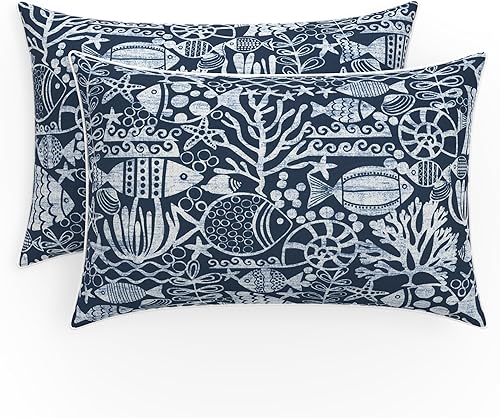 Vista 50 de Pillow Perfect Almohadas de gran tamaño para exteriores/interiores, lumbares - 16.5 x 24.5 pulgadas, azul coral bahía 2 unidades Bahía de Coral Azul