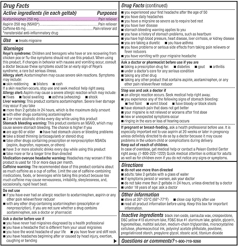 Miniatura 4 de GoodSense Cápsulas de gel para aliviar la migraña, acetaminofén, aspirina (AINE) y cafeína, 80 unidades
