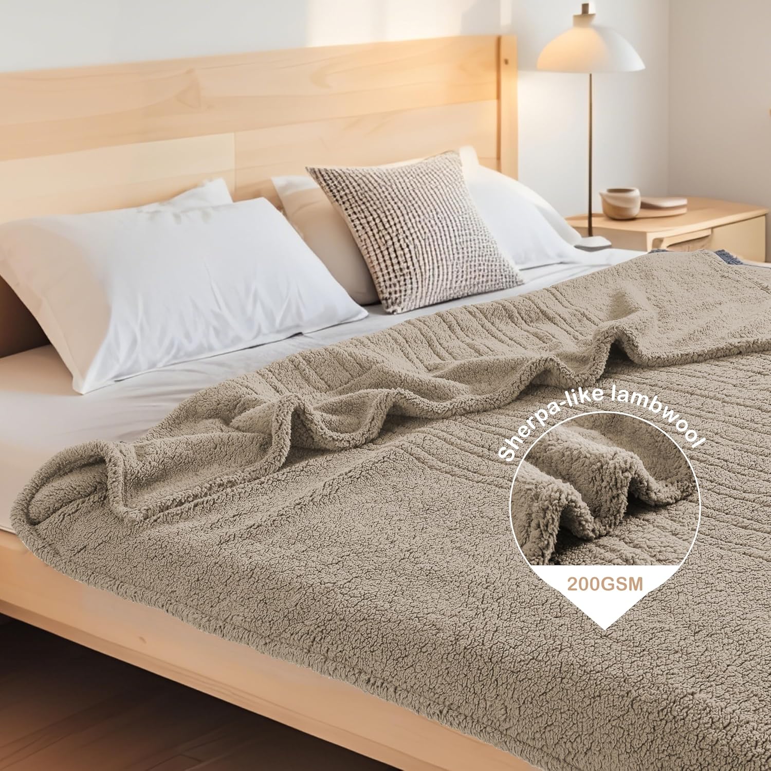Electric Heated Blanket Full Size 72"×84" with 9 Heating Levels & 1-10Hs Auto Off,Double Sided Plush Sherpa, Energy Efficient, Machine Washable, for Couch & Bed, Light Brown - Image 8