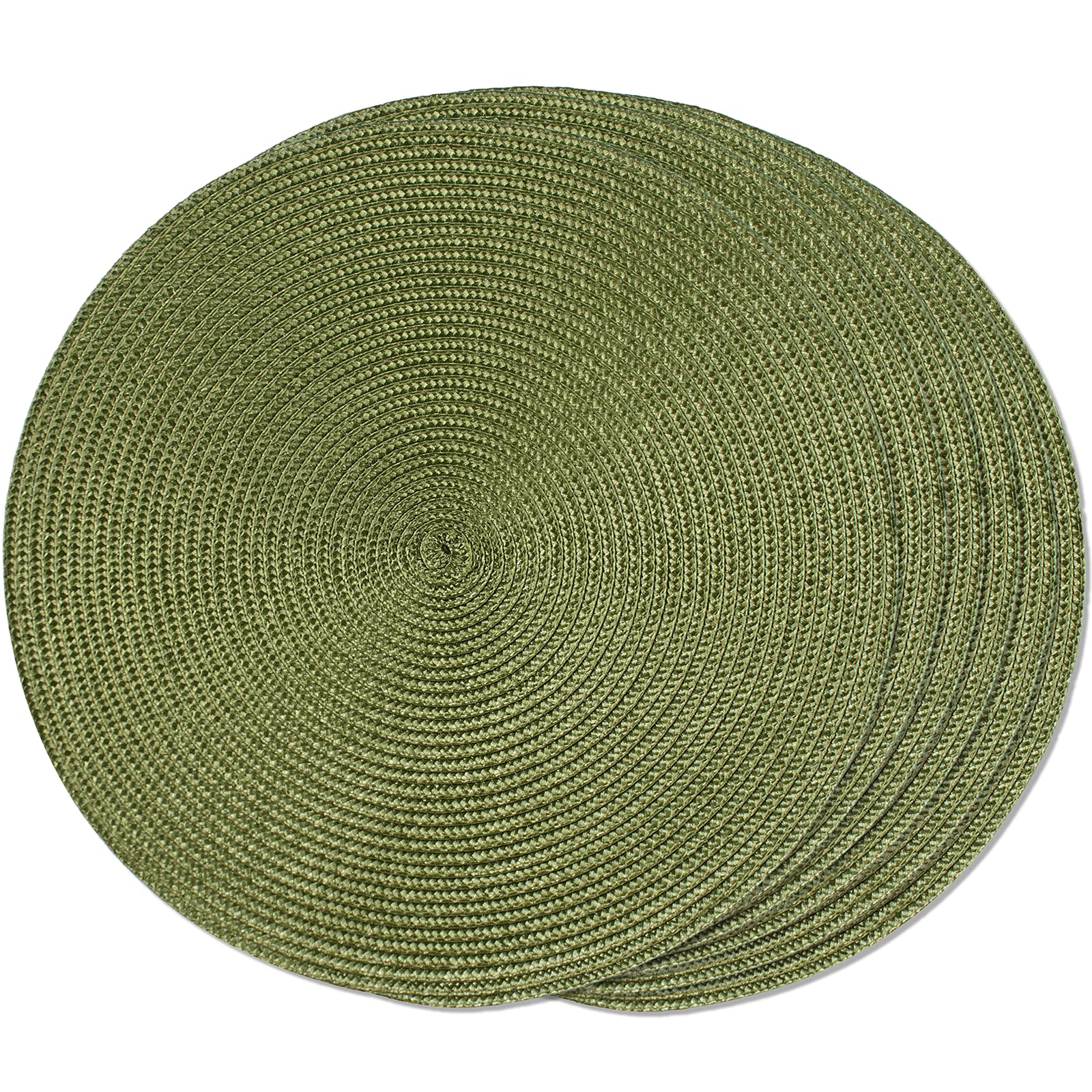 FunWheat Round Braided Placemats Set of 6 Table Mats for Dining Tables Woven Washable Non-Slip Place mats 15 inch for Summer(Olive, 6pcs)