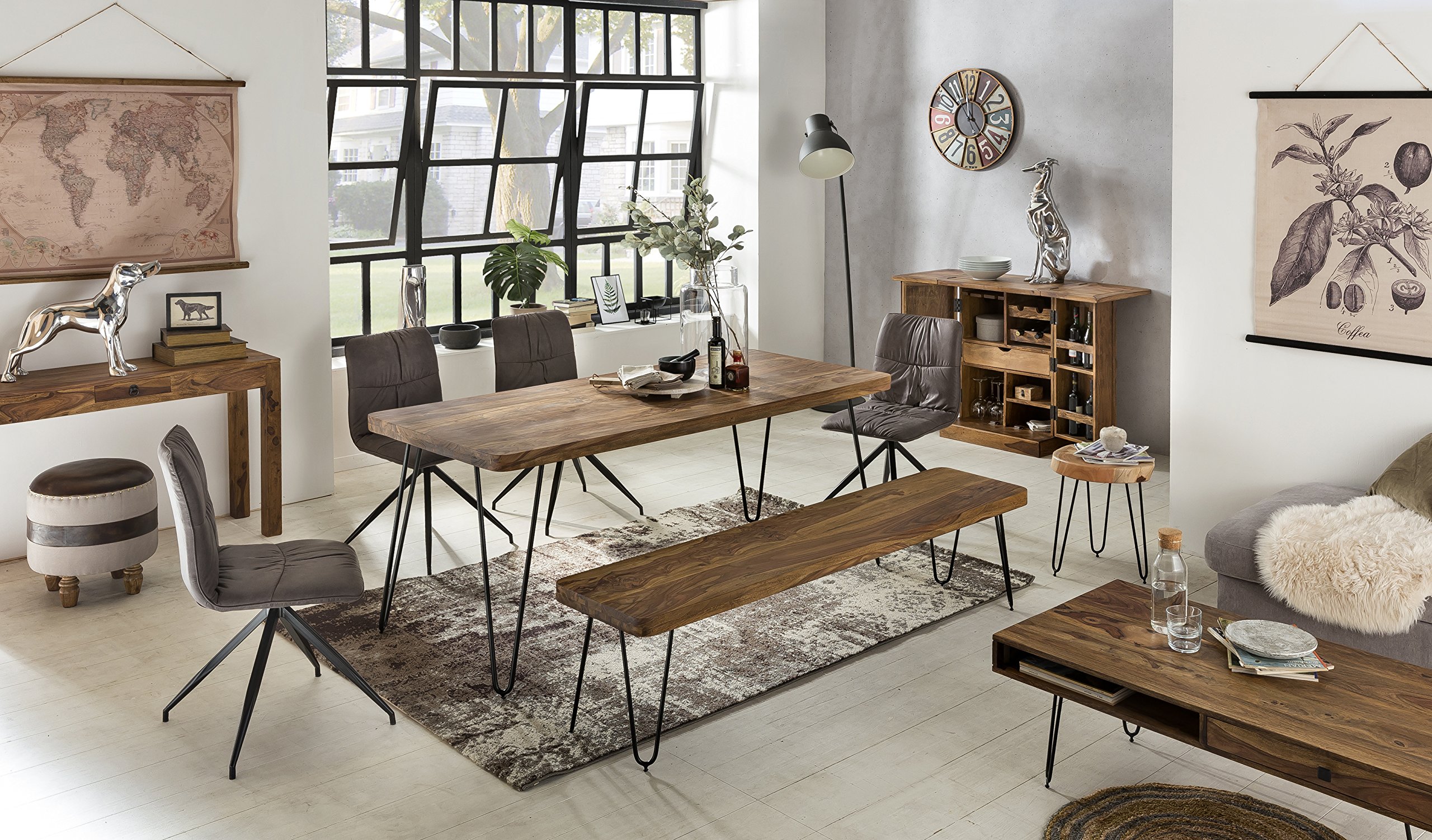 FineBuy Esstisch Harlem 120 cm Sheesham Massivholz mit Metallbeinen | Esszimmertisch aus Echtholz, Küchentisch handgefertigt, jedes Stück ein Unikat, Speisetisch für 6 bis 8 Personen