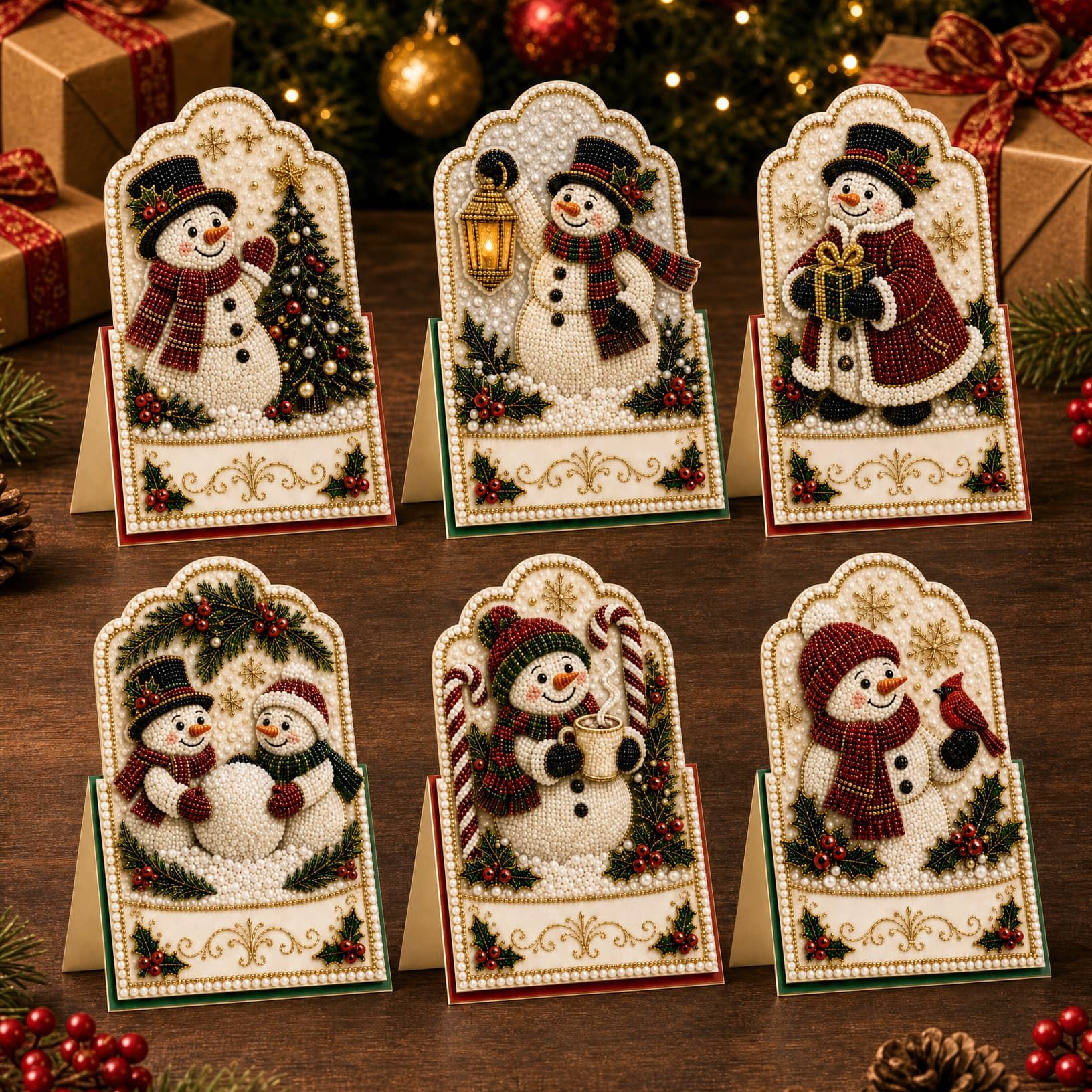 6pcs DIY Christmas Pearl Diamond Art Painting Greeting Cards with Envelopes