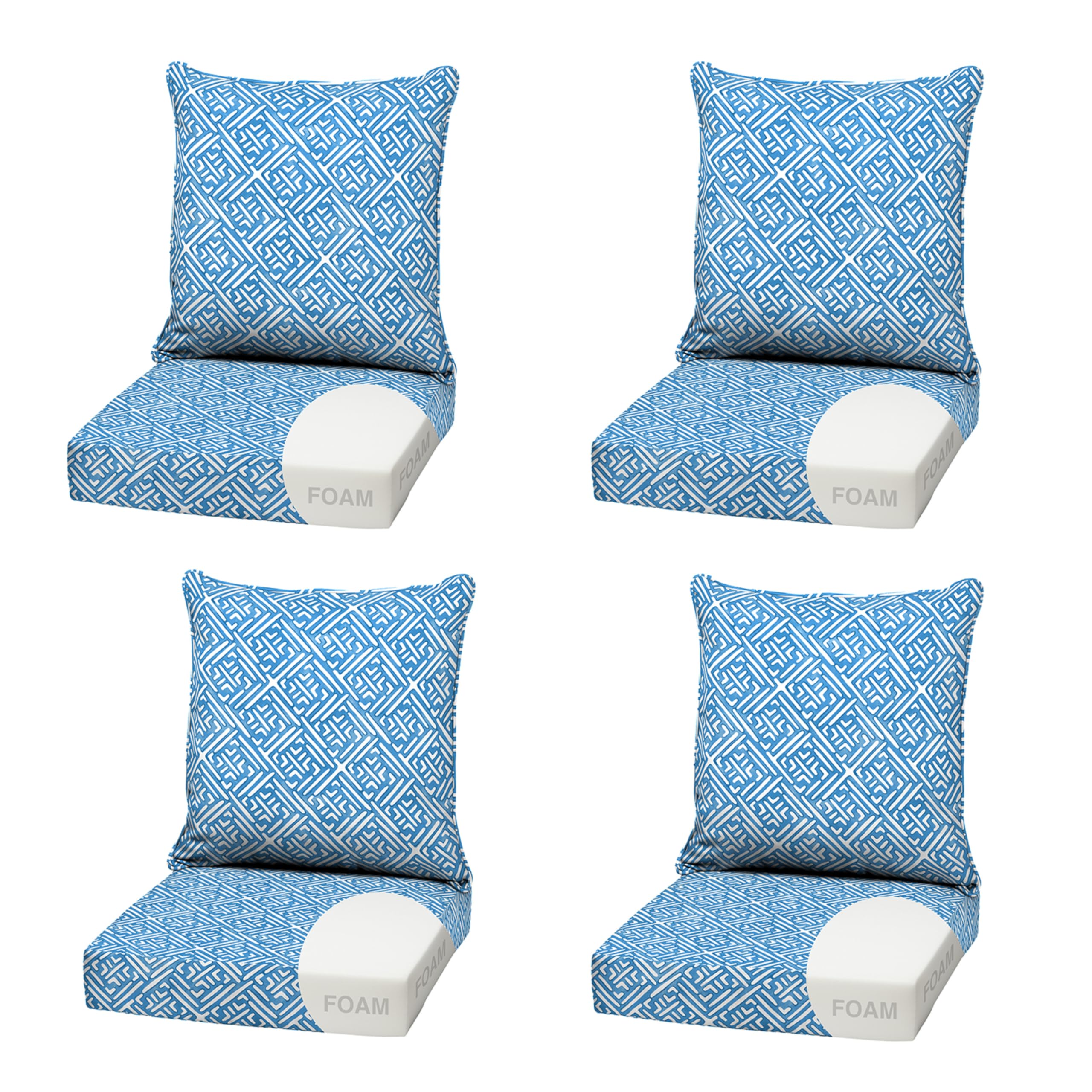 Arden Outdoor Deep Seat Cushion Set, Foam, 4-Pack, 22x24, Amalfi Blue Tile