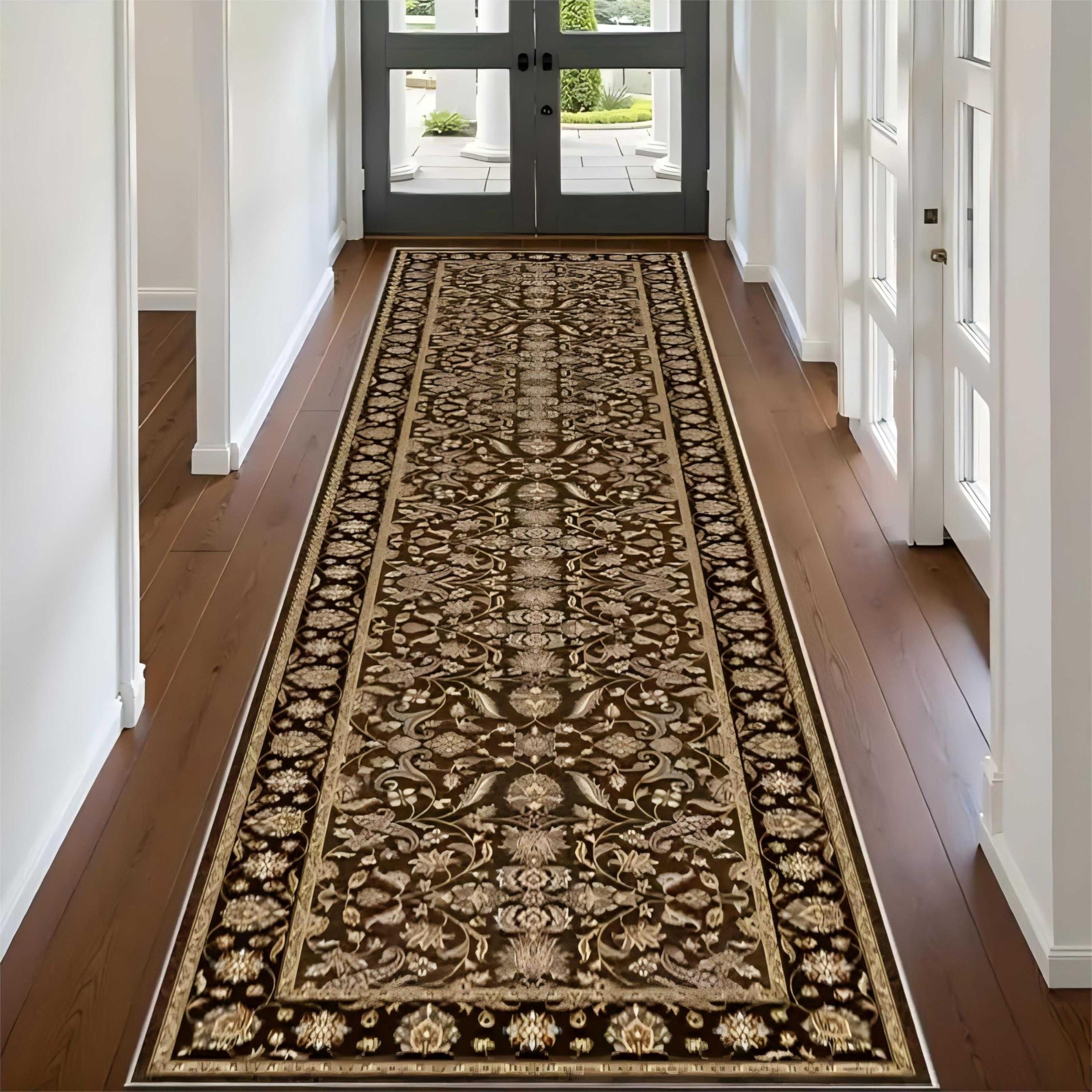 SOJAWA Vintage Runner Hallway Rug, 100x300cm Brown Bohemian Style Art Rugs, Non-Slip Foldable Retro Aesthetic Design Carpet Mat for Living Room Sofa Office Laundry Room Entrance Carpets