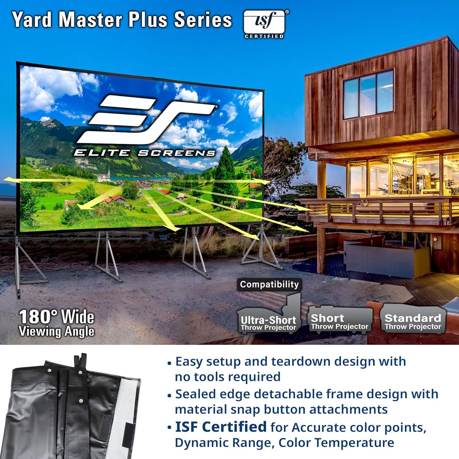 Elite Screens Yard Master Plus, 300-INCH 16:9 Height Setting Adjustable Portable Projector Screen, 4K HD Outdoor Indoor Movie Theater Front Projection, US Based Company 2-Year Warranty, OMS300H2PLUS