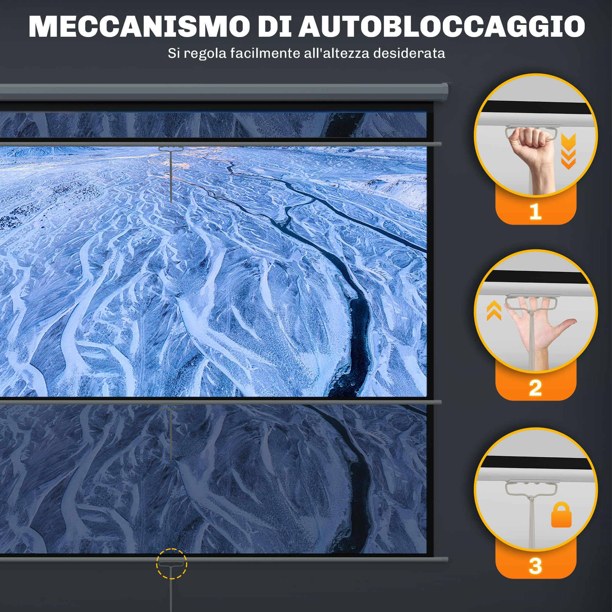 HOMCOM Telo Proiettore da 84 Pollici 4K HD Formato 4:3, Altezza Regolabile Manuale, Schermo Proiettore da Parete Soffitto, Grandangolo 160°, Telo Videoproiettore per Casa Home Cinema Ufficio, Bianco