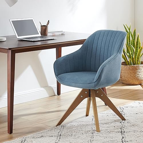 Art Leon Mid Century Modern Swivel Accent Chair with Wood Legs, Fabric Upholstered Armchair for Small Spaces Living Room Bedroom, Blue