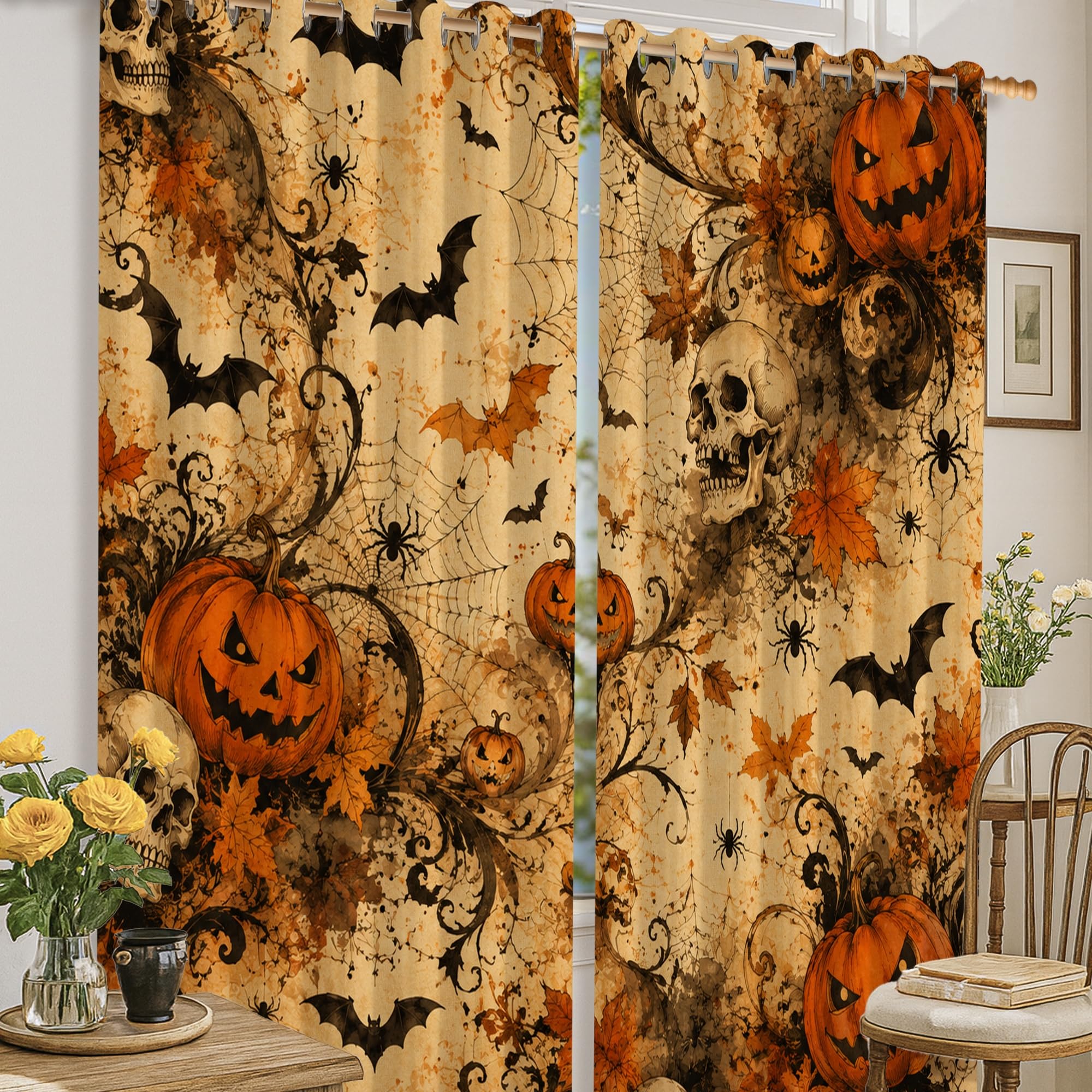 Rideaux occultants orange gothiques pour cocooning festif dans votre chambre