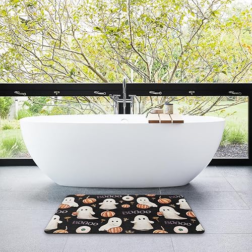 Miniatura 6 de Tapete de baño con diseño de fantasma de Halloween, diseño de calabaza vintage, de secado rápido y súper absorbente, tapete de goma antideslizante