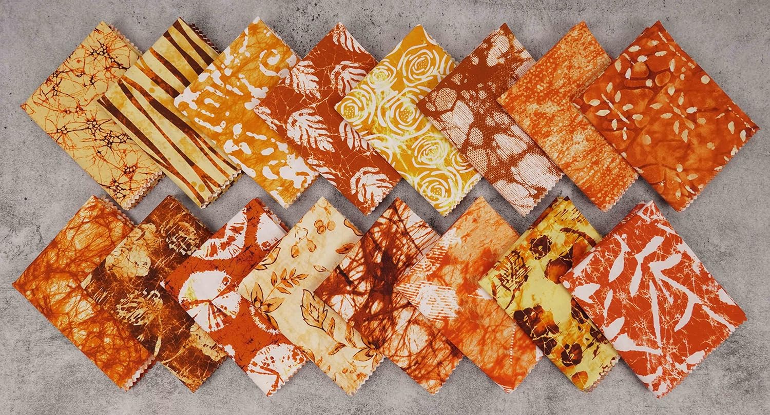 Soimoi 16 Pc Fat Quarter Bundle, Batik Print 18"x 22" DIY Patchwork- 100% Cotton Pre-Cut Quilting Fabric Orange