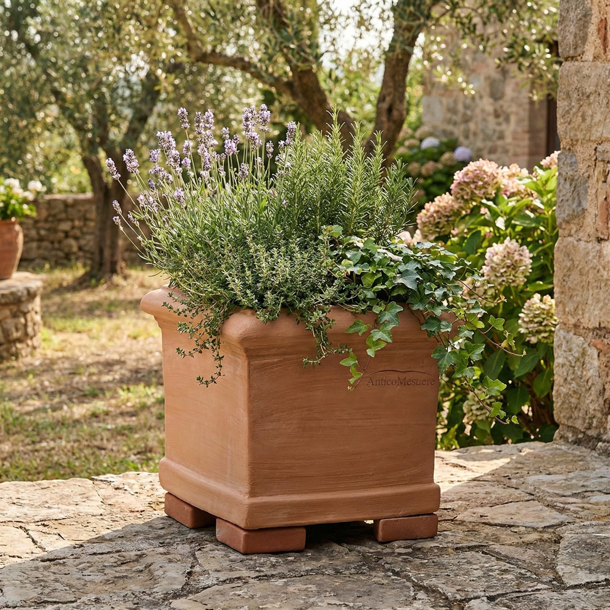 Teramico Pflanzgefäß Cubo Liscio echtes Terrakotta frostfest eckig (30cm) | Hochwertiges, quadratisches Terrakotta-Pflanzgefäß: absolut frostfest, handgearbeitet und mit integriertem Abwasserloch.